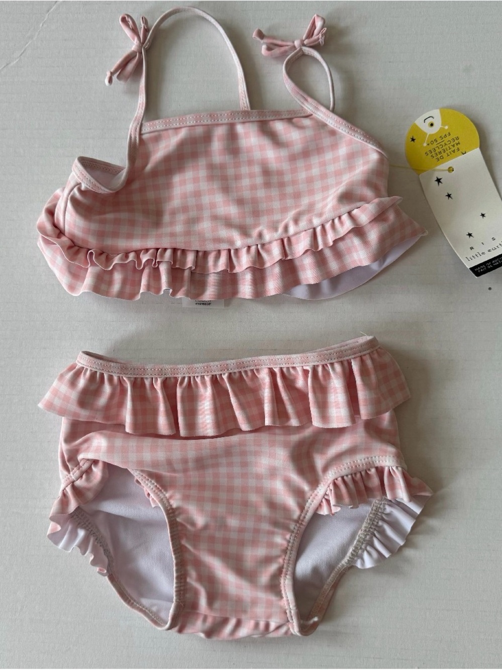 Rise Little Earthling Pink Gingham Ruffle Bikini Set 6-12M